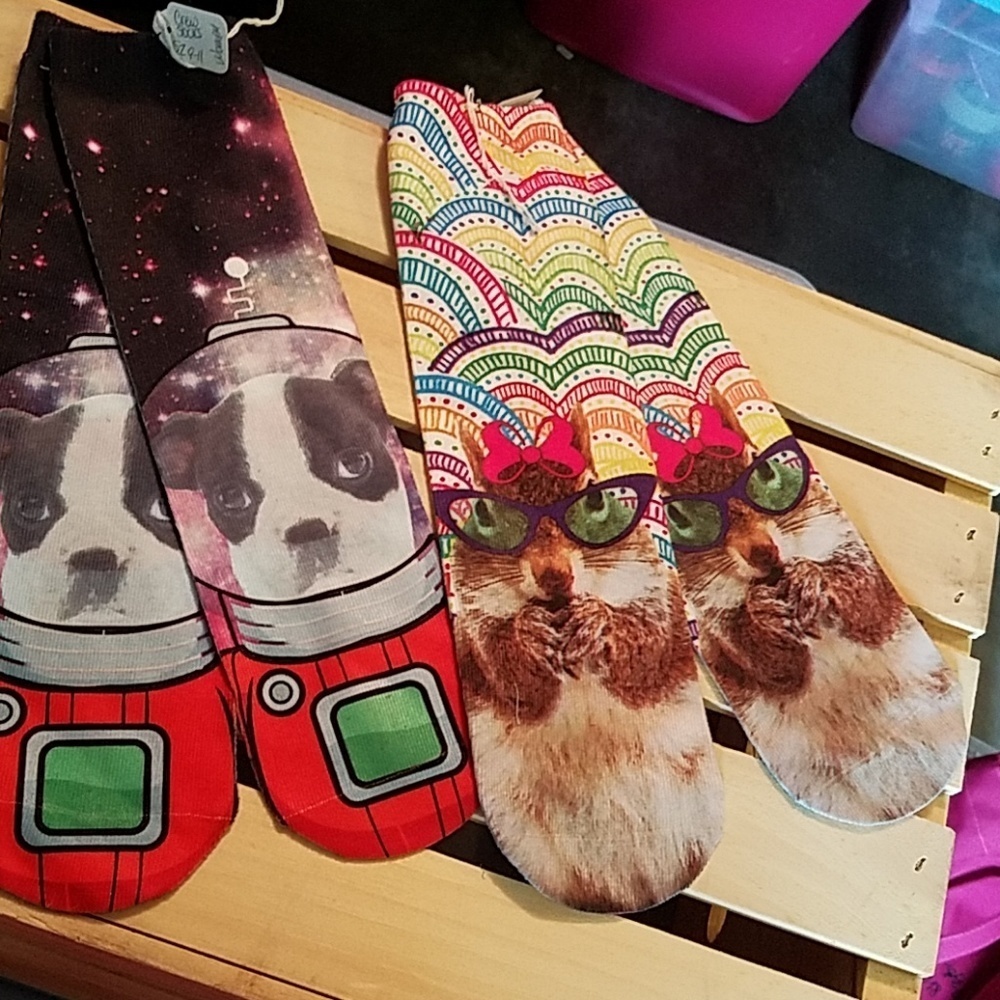 Crew Crazy Socks sz 9-11 Dog & Squirrel Set of 2